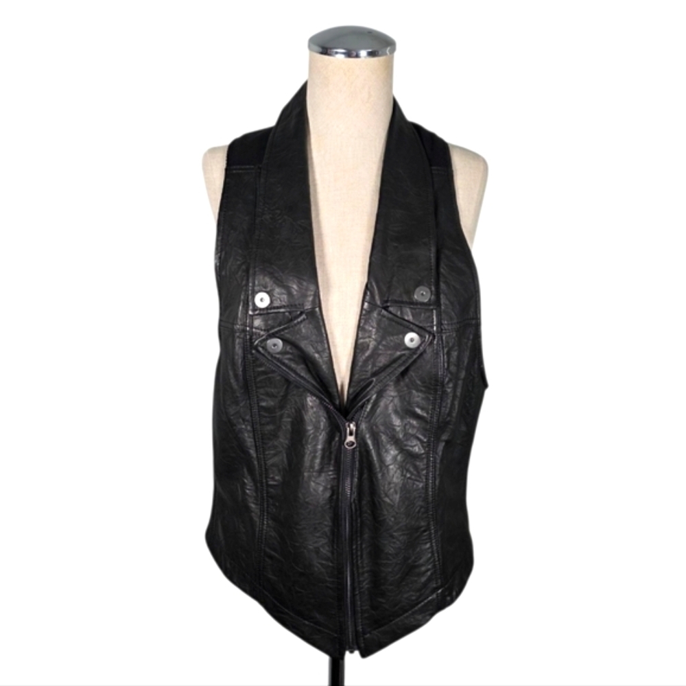 Black Leather Zip-Front Vest
